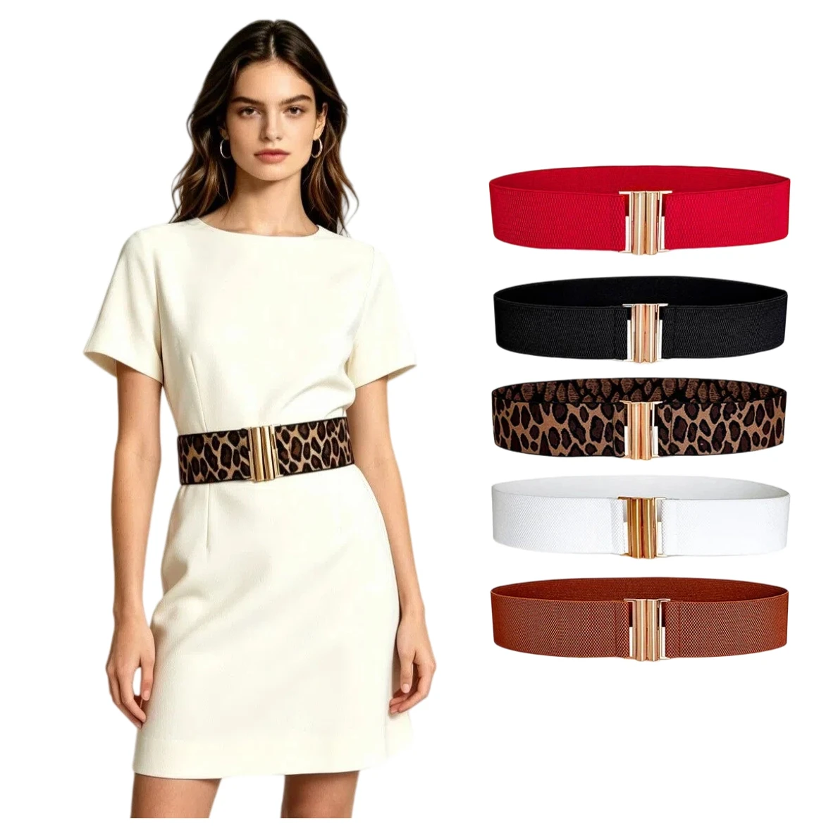 New Leather Waist Belts for Dresses Women Leather Belt for Jeans Pants Adjustable Elasticity Waist Decoration(5cm wide )