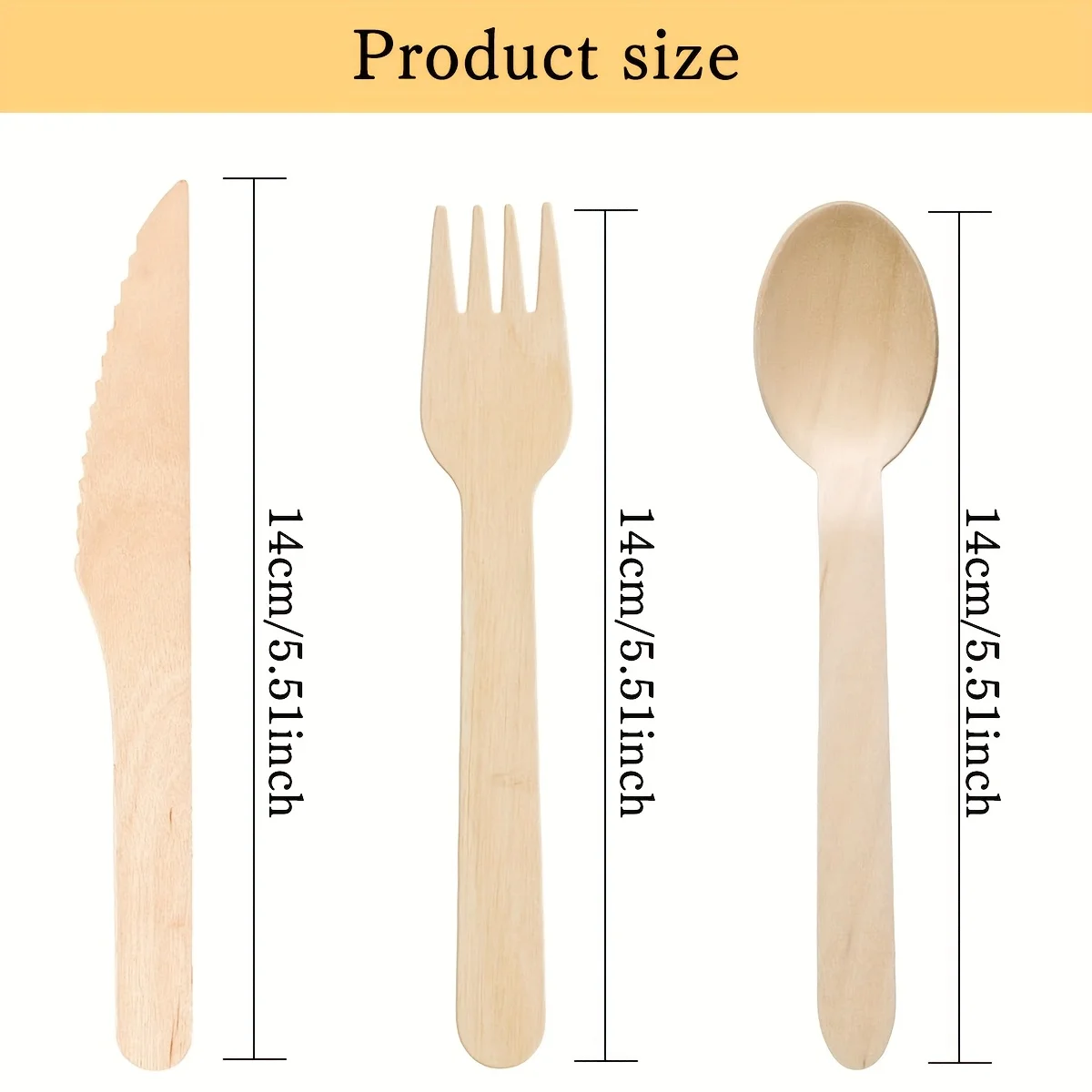 14cm 150-Piece Disposable Wooden Cutlery Set |   50 Forks 50 Spoons 50 Knives |   Biodegradable, Eco-Friendly Natural Wooden Tableware, Suitable for Parties, Weddings, Picnics, Camping, Halloween, Christmas, and Holiday Celebrations.