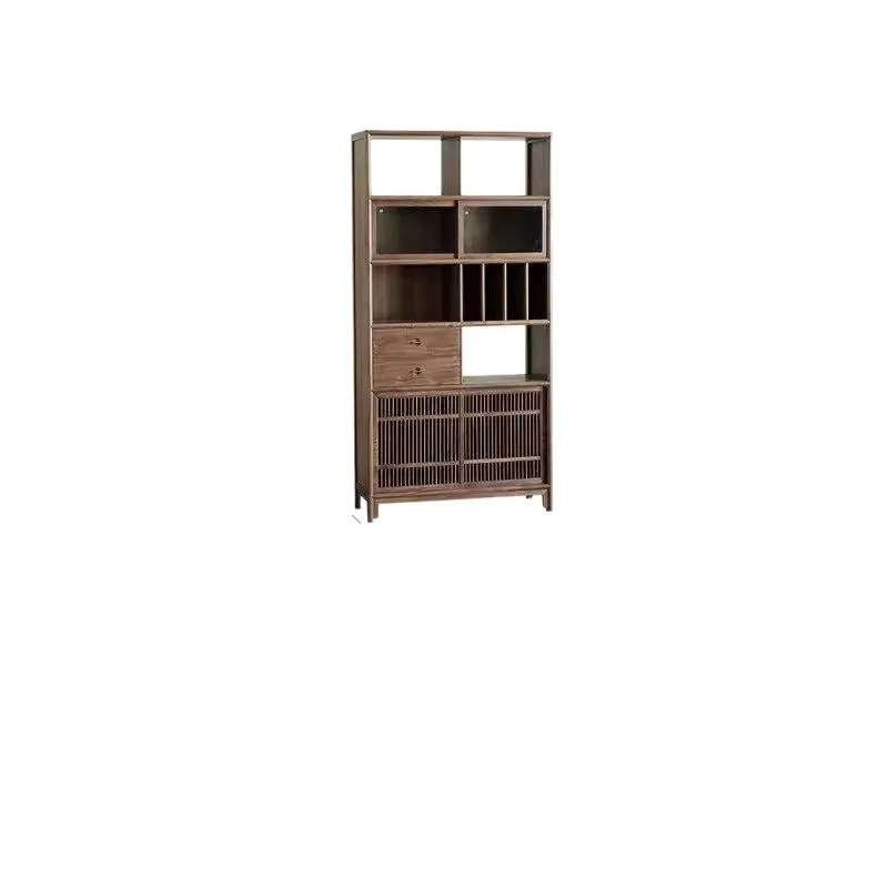 New Chinese black walnut Duobao Pavilion Bogu shelf Solid wood bookcase Grid cabinet Tea room Side cabinet Shelf Display cabinet