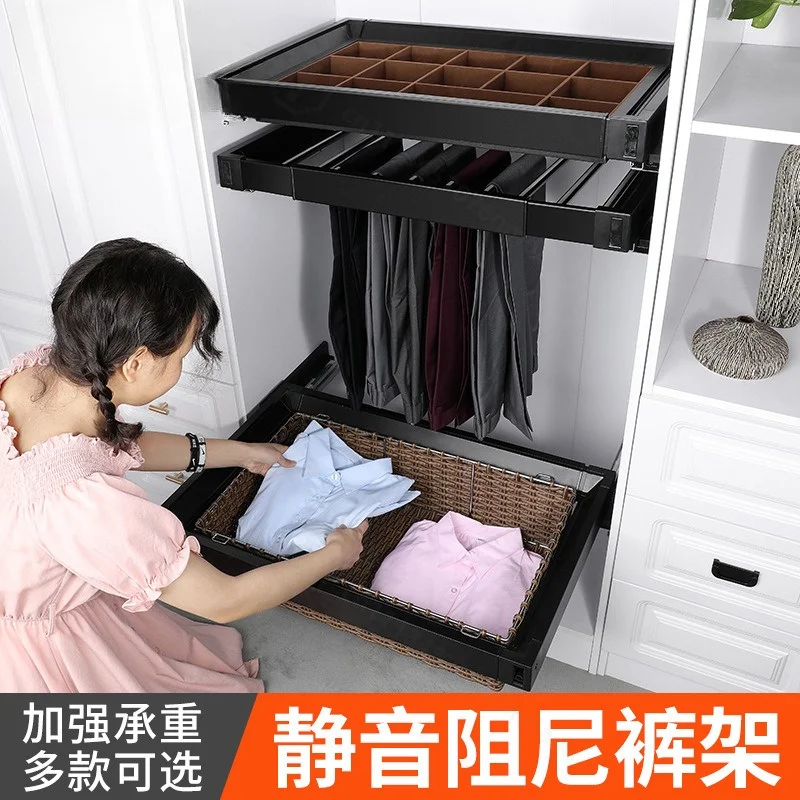 Wardrobe Storage Organizer Box Rattan Basket Damping Trouser Rack Jewelry Tie Storage Case Closet Decoration