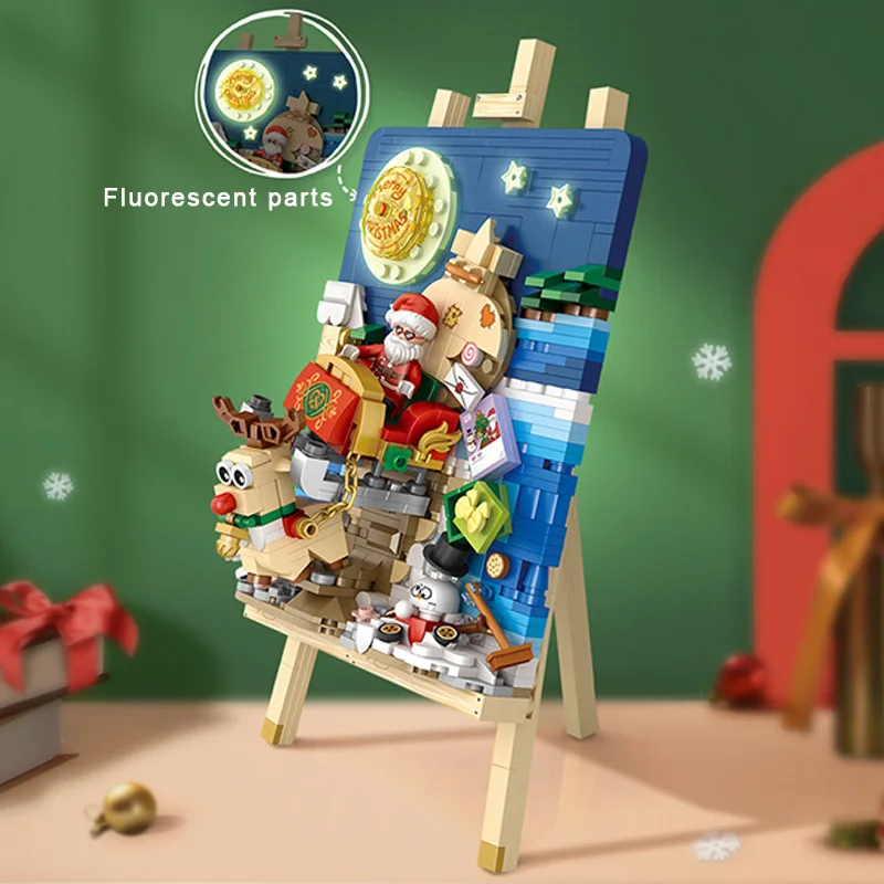 LOZ 1282 Santa Christmas Tree Christmas Painting Stand Home Decoration Mini Building Blocks for Christmas Gifts