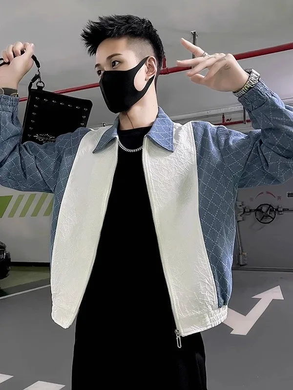 

Trendy Patchwork Jaet Men's Spring Autumn Loose Casual Simple High-End Feel Stand Collar Outerwear Breathable Polyester Fiber