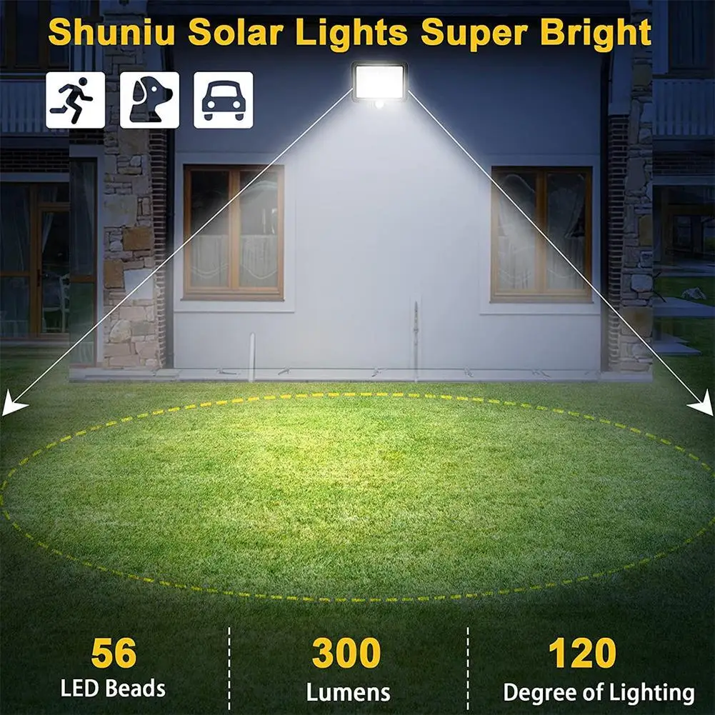 Solar Power Wall Light Outdoor Motion Sensor Light 56 LEDs Securtiy Night Light For Patio Yard Deck Garage Driveway Porch Fence