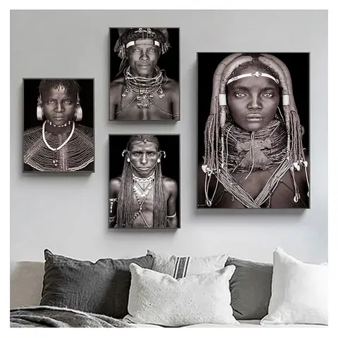 Pintura en lienzo para sala de estar, Cuadros de pared, Cuadro Cuadros, Arte de pared, retrato, decoración del hogar, blanco y negro, africano, mujer y hombre