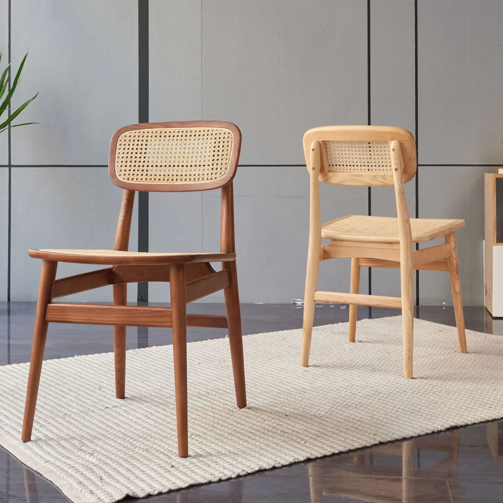 

Solid wood dining chair simple rattan natural rattan leisure Nordic cafe hotel back dining table chair
