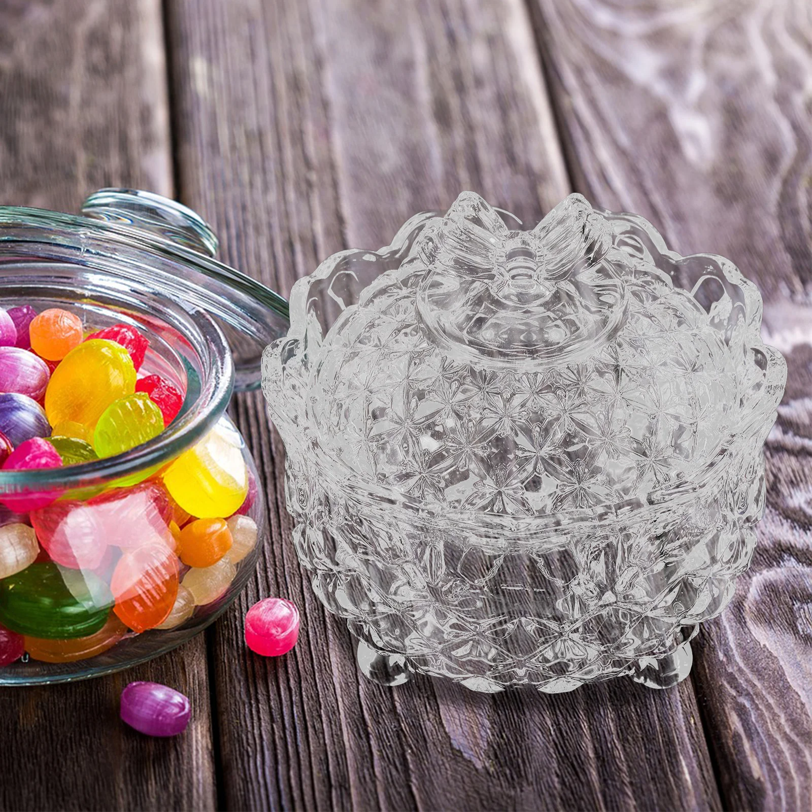 

Clear Glass Candy Jar with Lid Compact Size for Kitchen Dining Room Living Room Storage of Candies Nuts Fruits Decorative Bowl