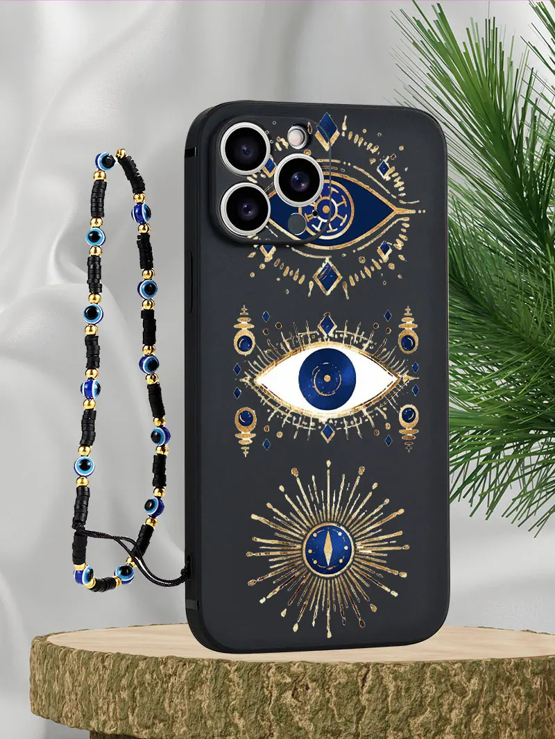 فاخر السائل سيليكون الأزرق عين الشر الحبل جراب هاتف آيفون 17 الهواء 16 15 14 زائد 13 12 11 برو ماكس X S 6 7 8 SE الغطاء الخلفي #5