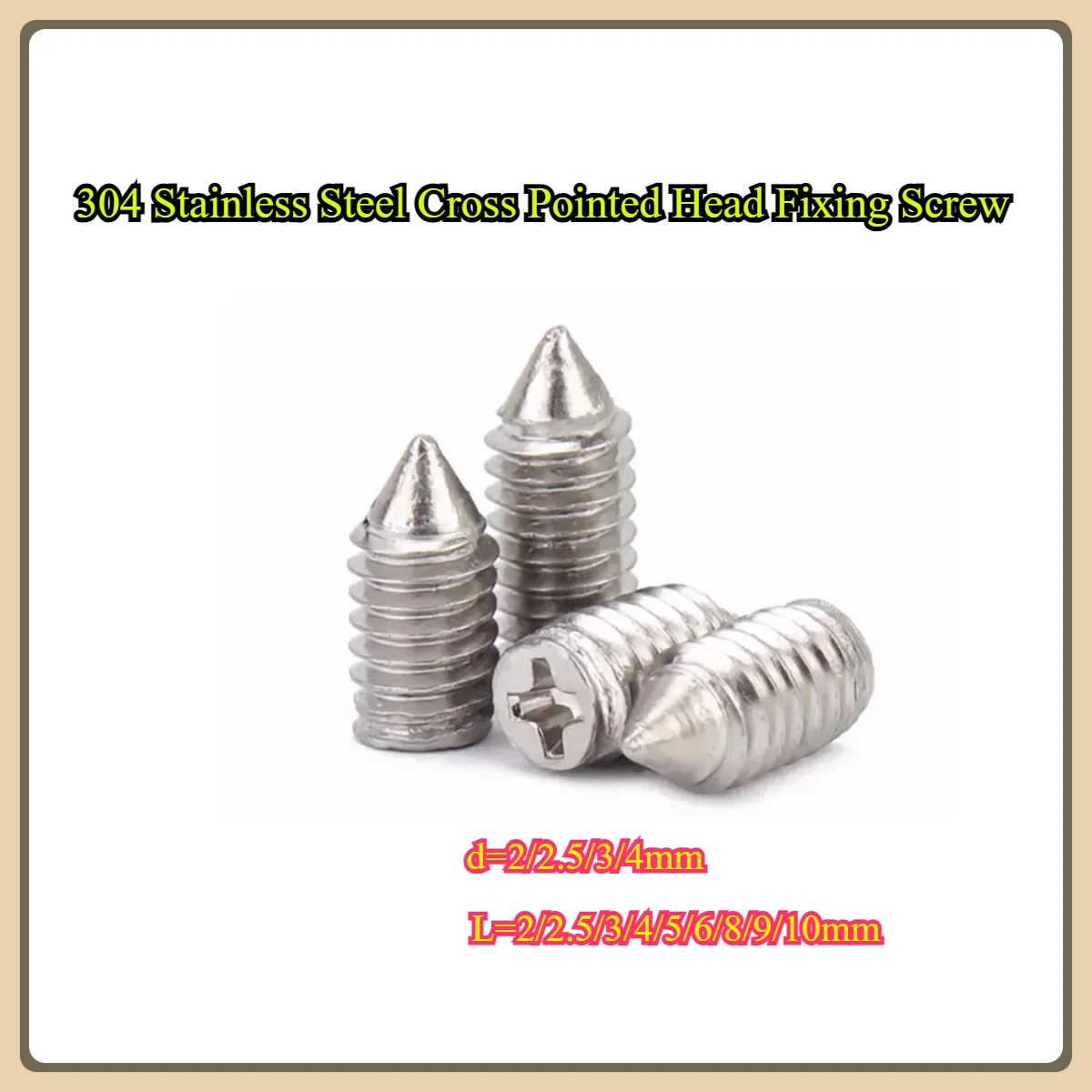 

304 Stainless Steel Cross Pointed Head Fixing Screw / Headless Bolt M2M2.5M3M4