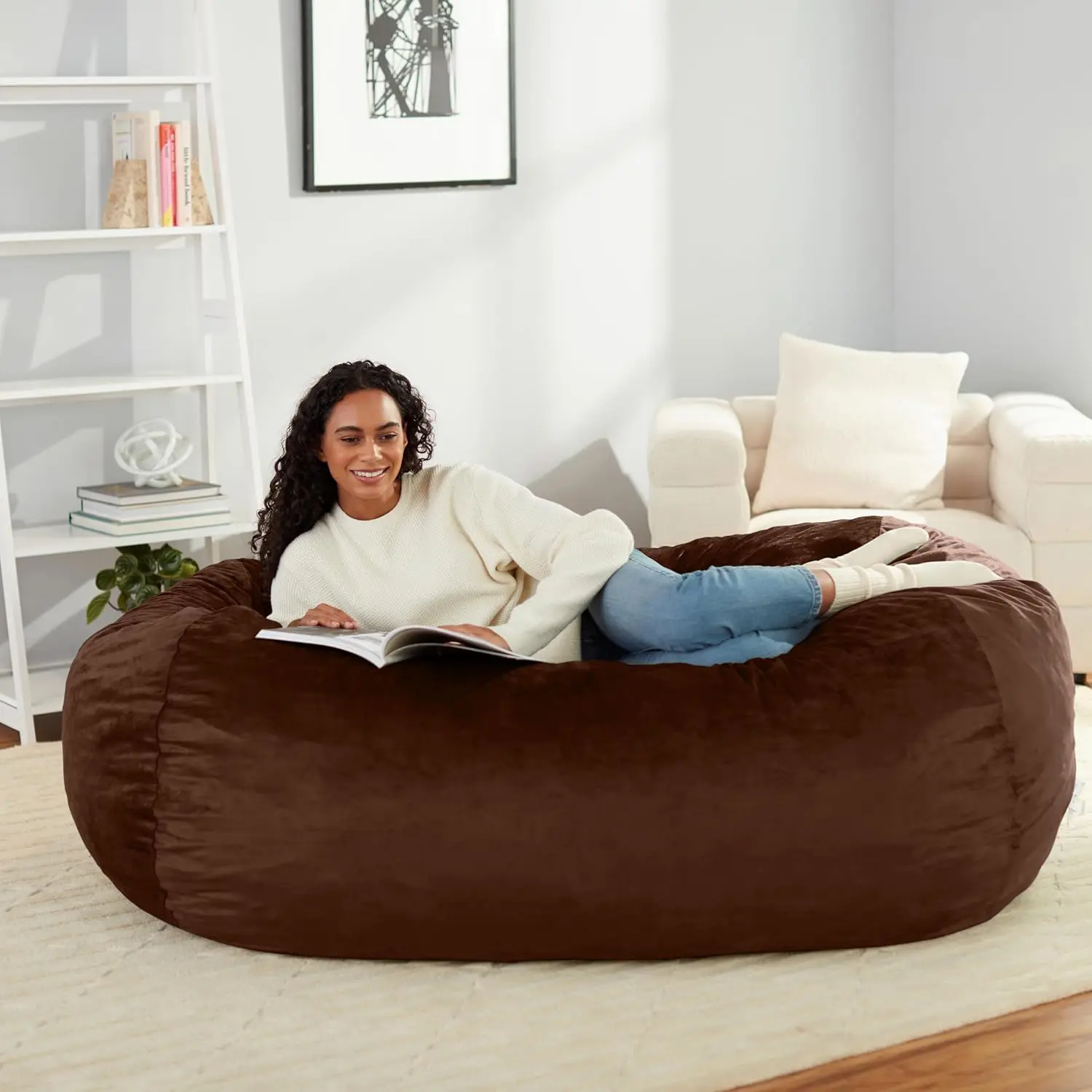 Basics Memory Foam Filled Bean Bag Lounger with Microfiber Cover, 6 ft, Brown, Solid