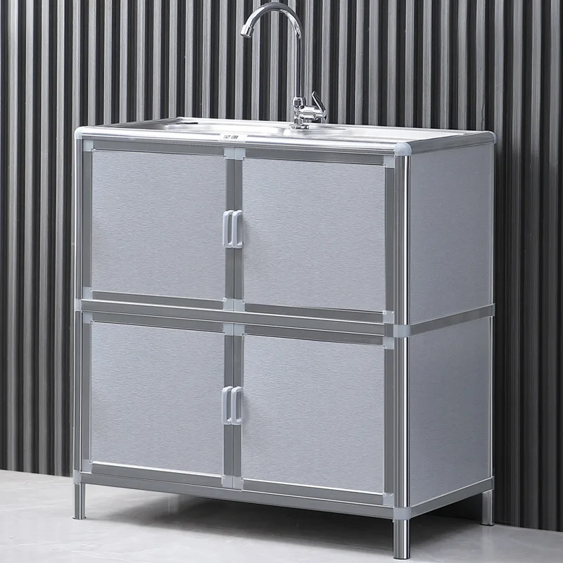 Kitchen Stainless steel vegetable basin Household sink cabinet with faucet Simple floor kitchen