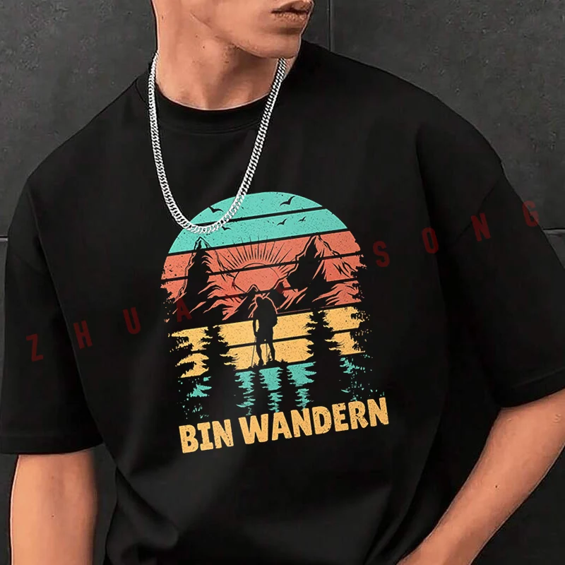 

Tshirt Men Crew Neck Tops Wandern Spruch Bin Wandern Black New Mens Hip Hop O-neck Tee Shirt Motorcycle Casual T-shirt