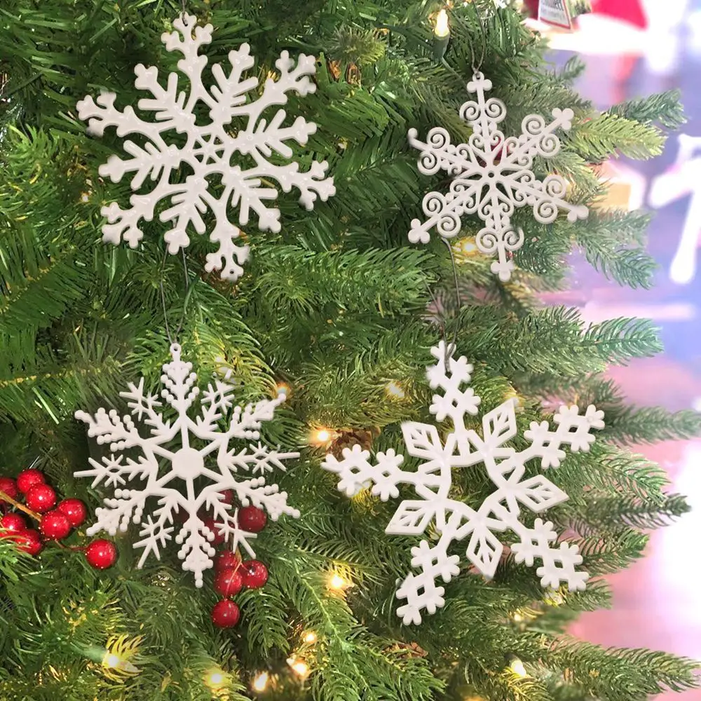 1 paquete de copos de nieve blancos de plástico tipo múltiple copos de nieve falsos para decoración de fiesta de Navidad colgantes de árbol de Navidad decoraciones de ventana