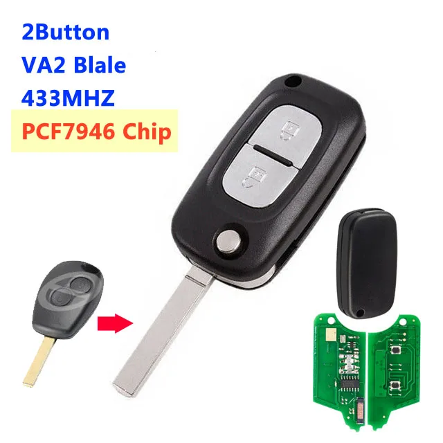 XNRKEY Replacement Modified Flip Remote Key For Renault Kangoo Clio III Modus Trafic Master Duster 433MHz PCF7946 Car Key