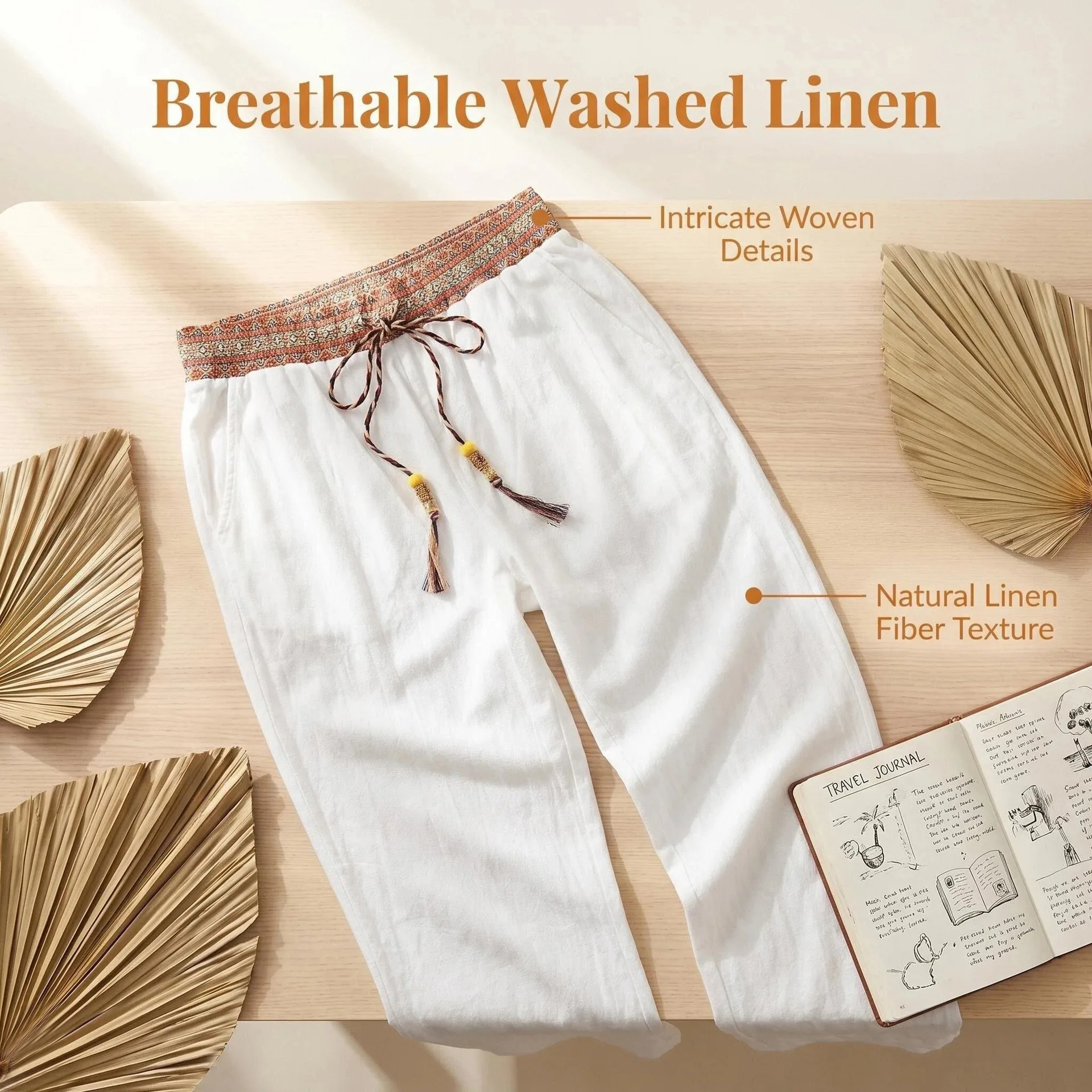 Pantalon droit décontracté en lin pour homme, style célébrité, respirant, contrastant, tendance, pour les vacances à la plage, style européen et américain