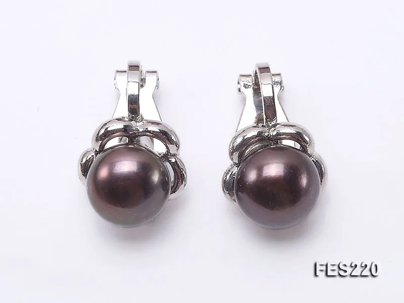 Unique Pearls Jewellery 8mm Black Flat Cultured Freshwater Pearl Clip-on Earrings