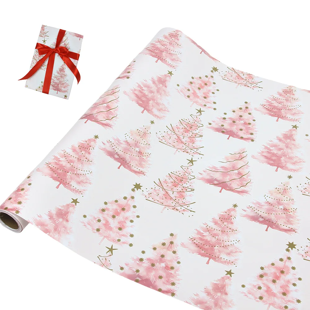 1 Rolle 17 Zoll Geschenkpapier Rosa Weihnachtsbaum-Geschenkpapier Geburtstags-Geschenkpapier Weihnachts-Kraftpapier