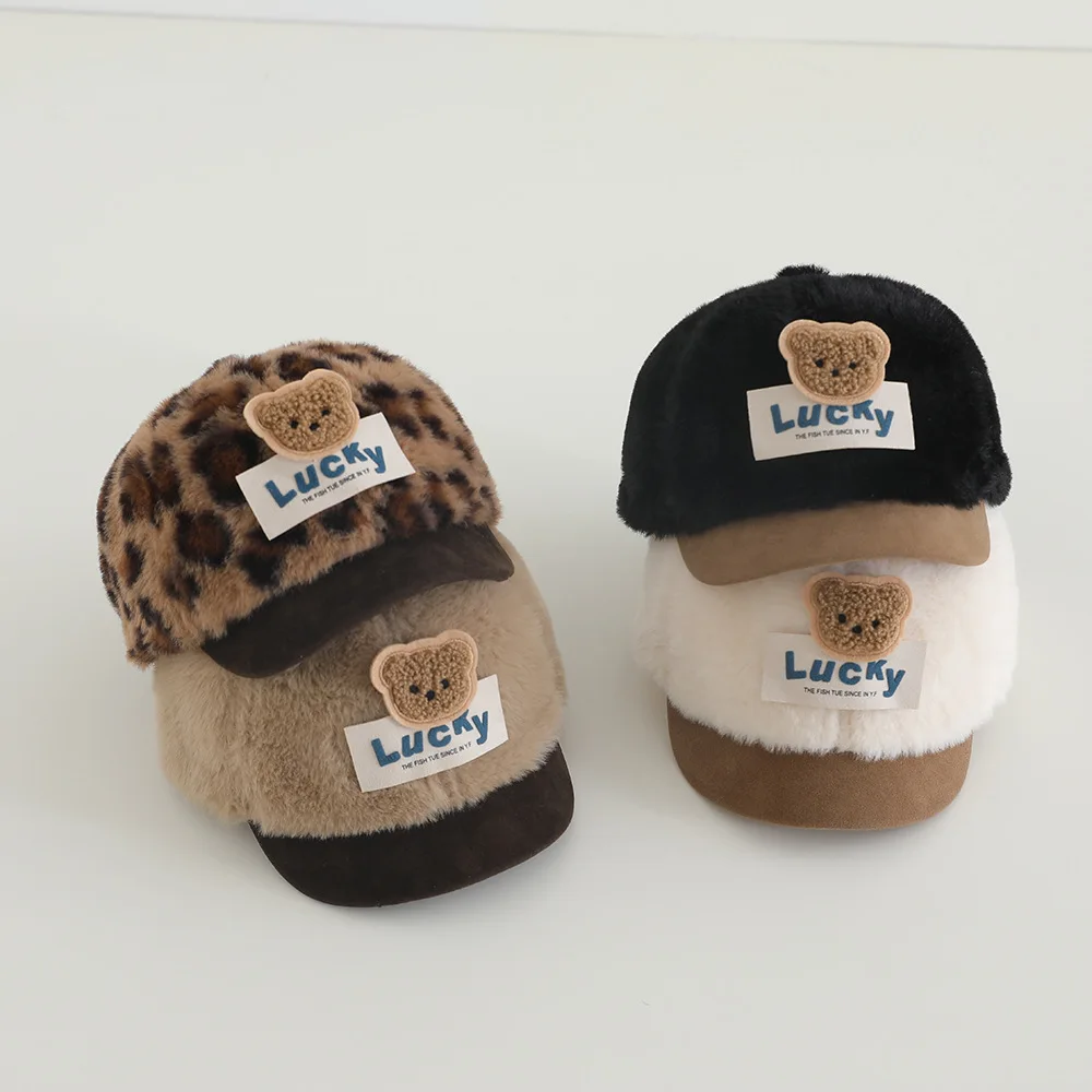 

Warm Plush Bear Baseball Cap for Kids Autumn Winter Style Versatile Windproof Cute Baby Hat Adjustable Strap Closure One Size