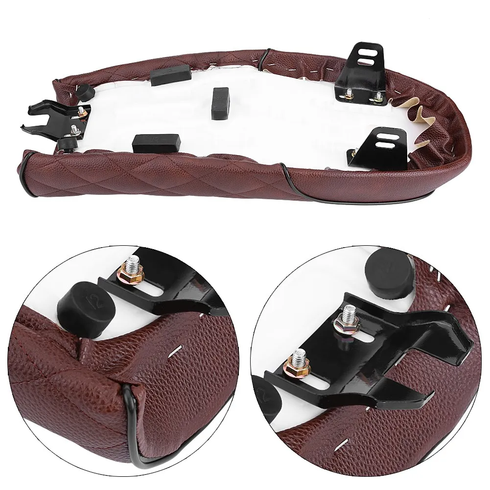 Motorcycle PU Leather Vintage Cafe Racer Seat Flat Saddle Cushion For Honda CG125 GN CG Brown