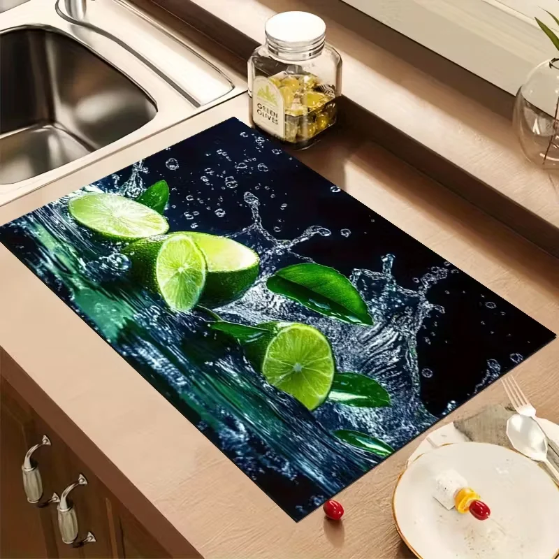Tapis de drainage, tapis de drainage absorbant pour sèche-linge, évier de cuisine et plan de travail de salle de bain, polyester durable, motif floral, tapis de protection