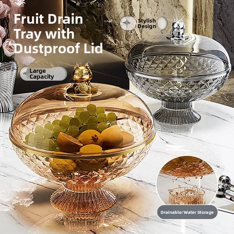 

Роскошная фруктовница для кофейного столика, для домашнего использования, с крышкой, дренажная корзина для фруктов, новинка 2026 года, декоративные аксессуары для гостиной