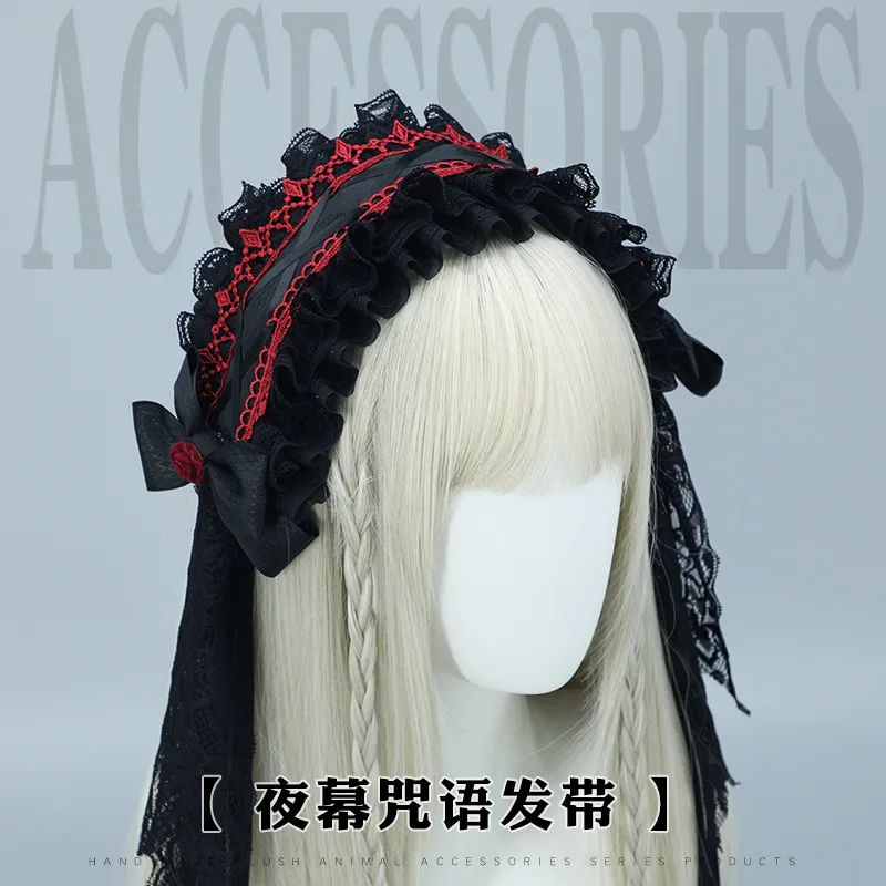 Handcrafted Comic-Con cosplay props Hair accessories Dark Goth Hairpin lolita headband Bow Lace headband