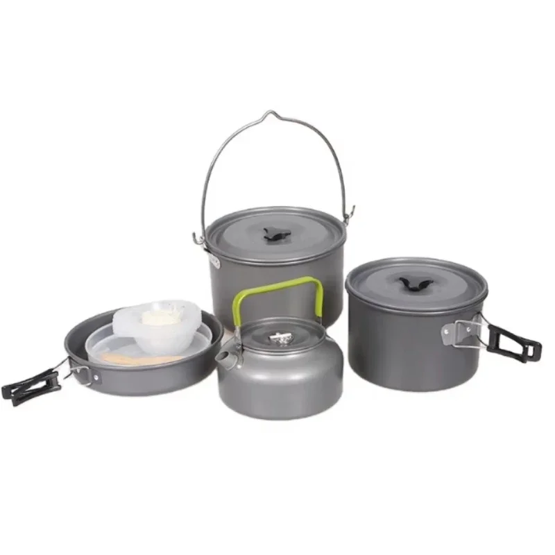 5-6 people outdoor camping pot set portable set hiking fishing cooker with teapot