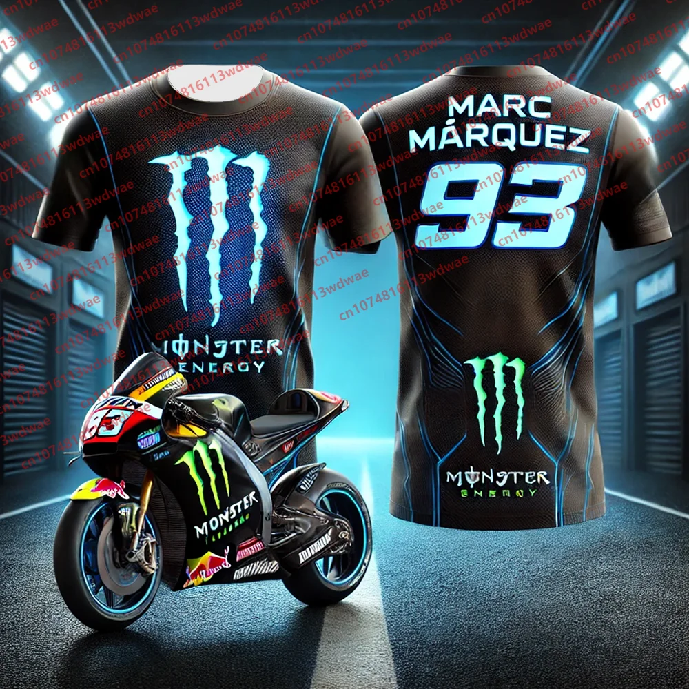 

Летняя мужская байкерская футболка Monster Energy Marc Márquez 93 Monster Energy Tee Moto GP Champion Design, детские футболки с короткими рукавами
