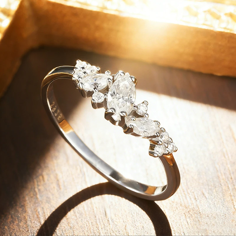 

Обручальные кольца с муассанитом D VVS1 маркизы для женщин, из стерлингового серебра S925 с покрытием из белого золота 18 карат, кольцо-ободок, подарок для вечеринки