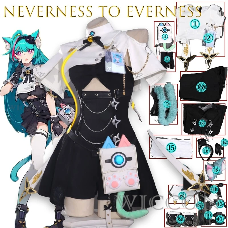 

Neverness To Everness Mint Cosplay Costume Green Dress Set Kawaii Game Outfit Halloween Christmas Party