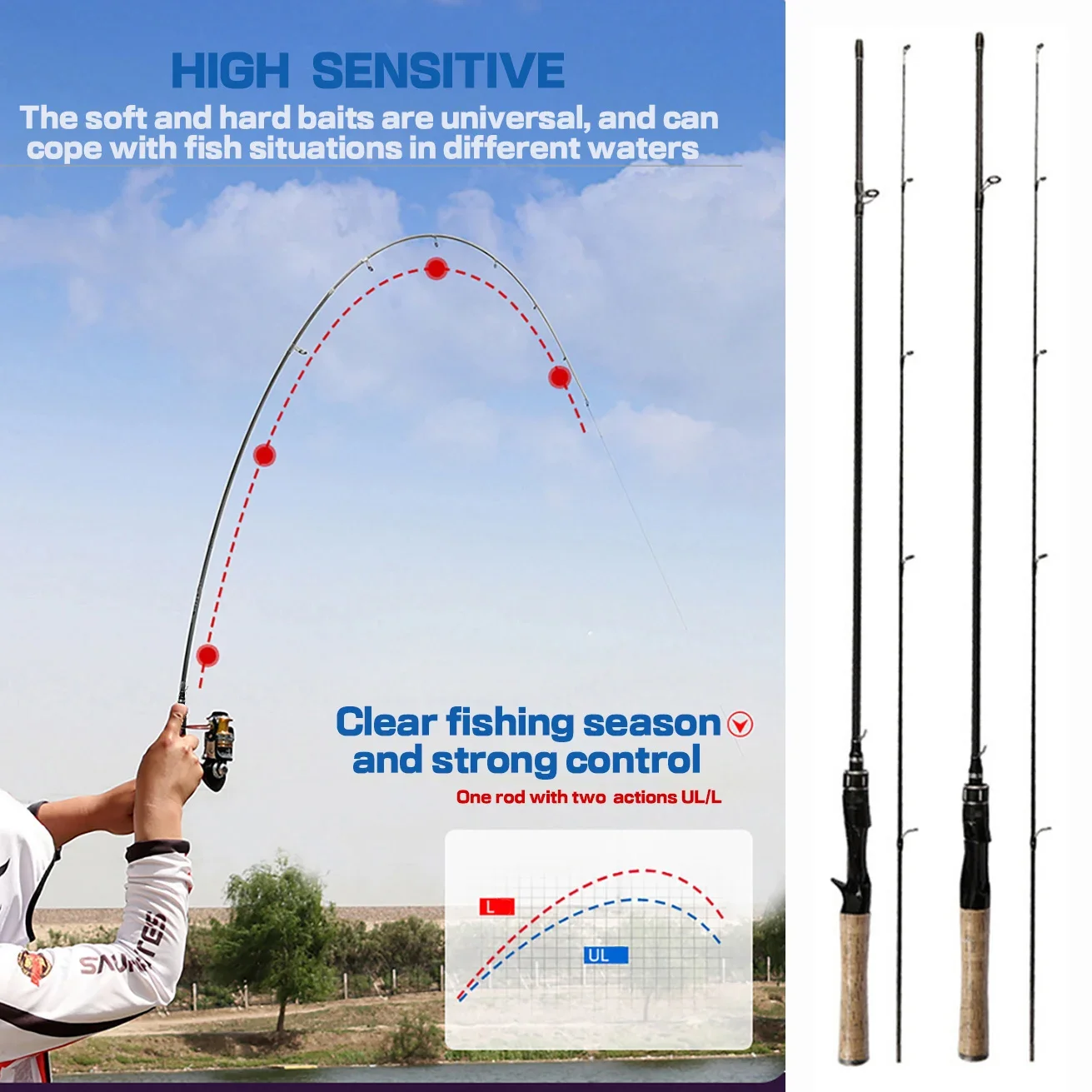 Imagem -06 - Lightpeso Carbon Fiber Travel Spinning Vara de Pesca Seção Pólo de Pesca Rod de Fundição Portátil ao ar Livre Ação ul 168 m 18 m