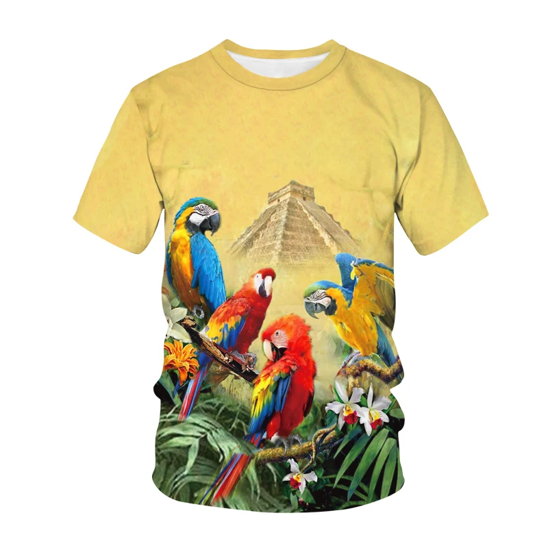 Summer Personality Men 3D HD Print Natural Parrot Carp New T-shirt, Casual Fashion O Neck Comfortable Quick Dry Short Sleeve Top