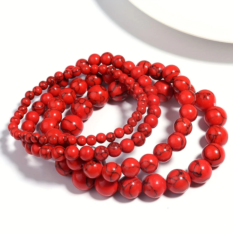Natural Stone Red Turquoise Bead Bracelet for Healing Calm Energy Protection Harmony Positive Vibes Spiritual Wellness Jewelry