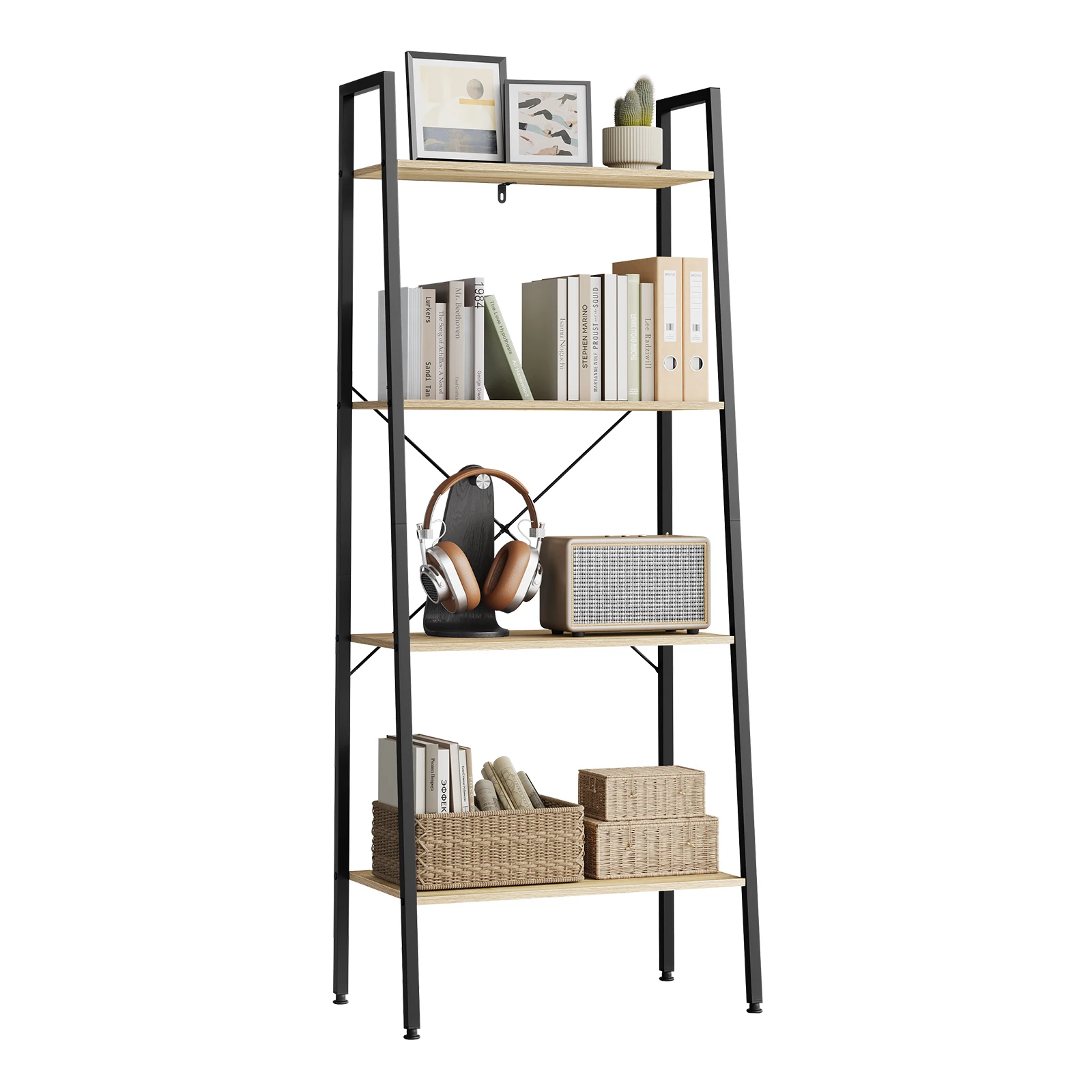 WOLTU 4-stufiges Leiter-Bücherregal, 60 x 35 x 148 cm, Regal, Holz-Bücherregal, Aufbewahrungsregal für Wohnzimmer, Schlafzimmer, Küche, Esszimmer