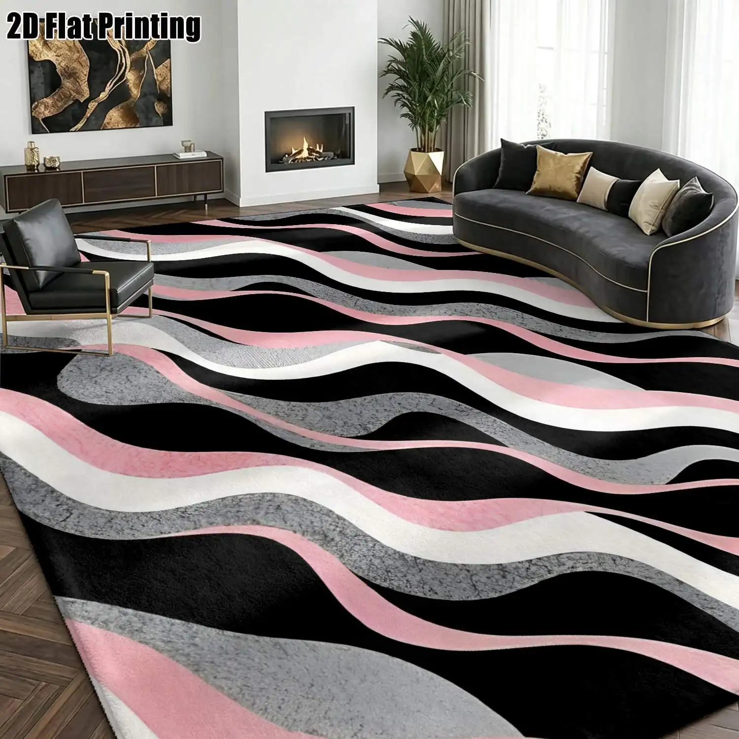 Dynamic Fluid Ripple Print Carpet Modern Abstract Large Space Area Rug for Living Room Trendy Apartment Floor Mat