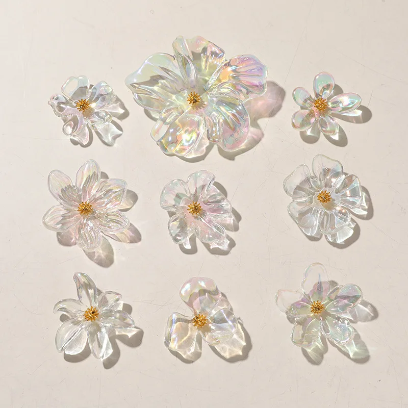 Shoe Charms Acrylic Floral Clear Iridescent Irregular Zirconia Center DIY Decorative Clips for Clogs Sandals Holiday 1 Piece