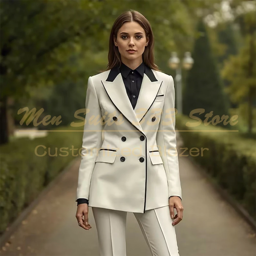 

Bespoke Women's Suits Chic Double Breasted Peak Lapel Slim Fit 3 Piece Jacket Pants Vest High Quality Female Full Sets Costume
