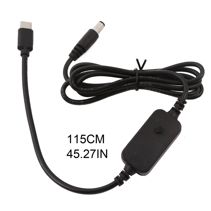 115cm Flexible USB C Type C to 5.5x2.1mm Adjust 5V 9V 12V 15V 20V PD Power Cable for Laptop LCD Monitors Car DVR Fan