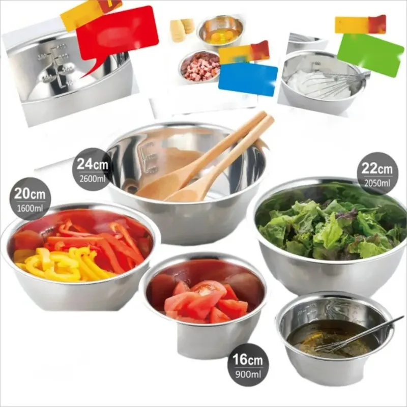 5Pcs Set Stainless Steel Mixing Bowl Set with Scale Multi-purpose Kitchen Basin for Washing Soup Seasoning Noodle Bowl