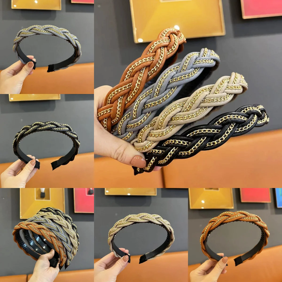 

Vintage Style Knitted Headband Hairband for Women Elegant Wide Hair Hoop with Chain Detail, Retro Chic Hair Accessories Headwear