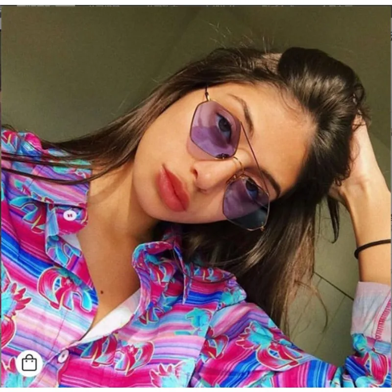 Modische Vintage Diamant-Sonnenbrille für Damen Retro Metall Doppelbalken Wild Punk Brillen Polygonale Gläser