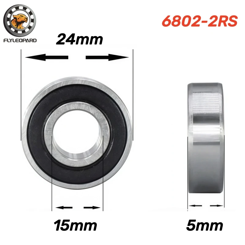 6Pcs 6802-2RS Bearing 15x24x5mm ABEC-7 Metric Thin Section Ball Bearings 6800 6801 6803 RS for Bicycle Hub Front Rear Hubs Wheel