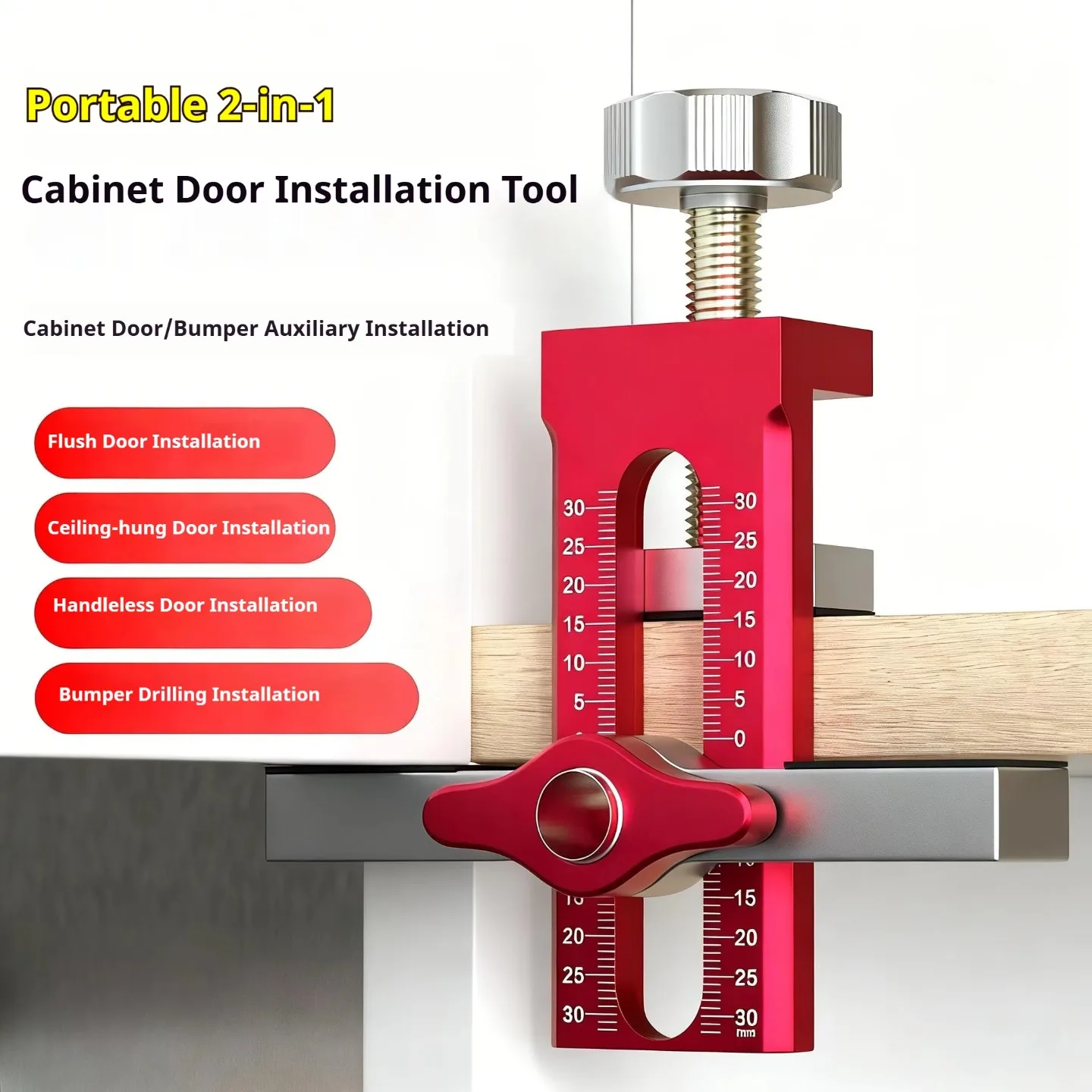 Cabinet Door Quick Leveling Tool, 2-in-1 Positioning Jig for Easy Installation diy, Anti-Rebound Mounting & Drilling Locator Kit