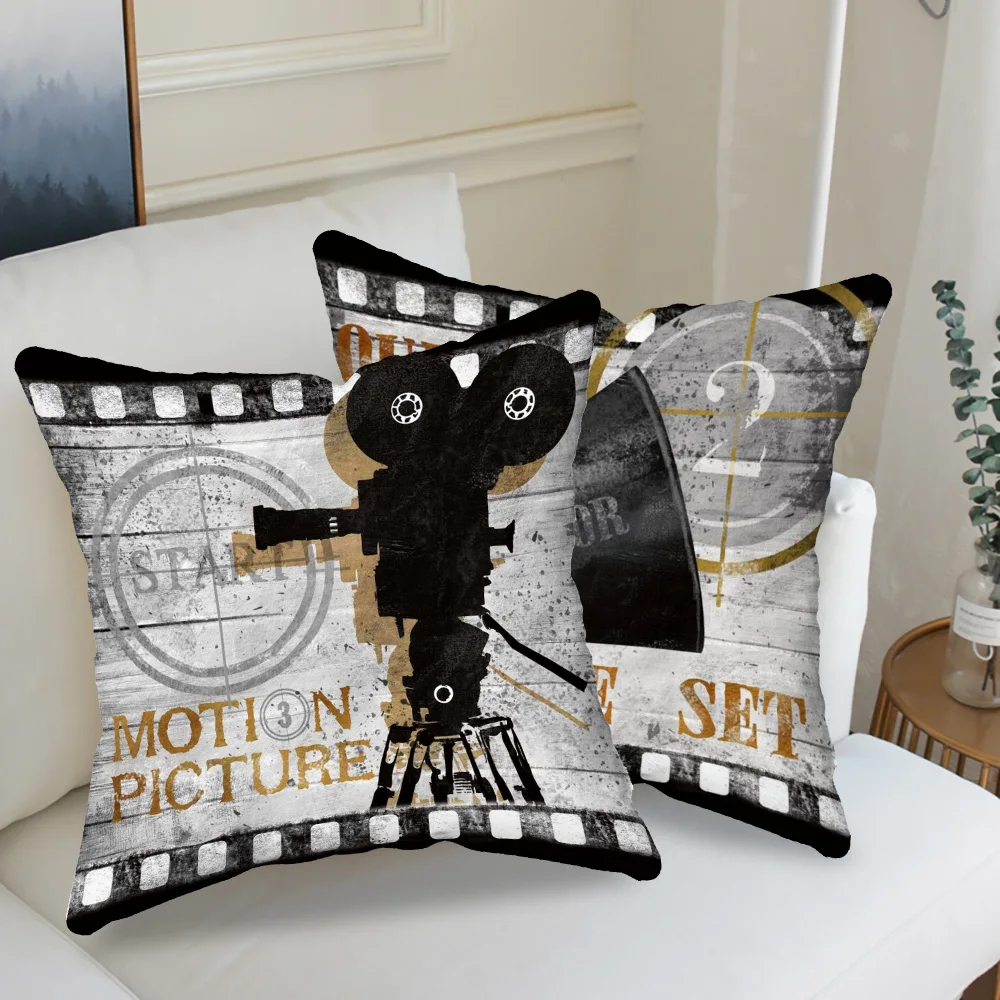 Home Decoration Cushion Cover Retro Movie Camera Pillowcase 45x45cm Pillowcase Cover Sofa Cushion Cover Decorating Living Room