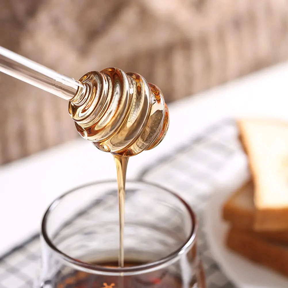 2Pcs Transparent Plastic Honey Stirring Stick Spiral Design Reusable Honey Dippers Easy Extraction Effective Jam and Coffee