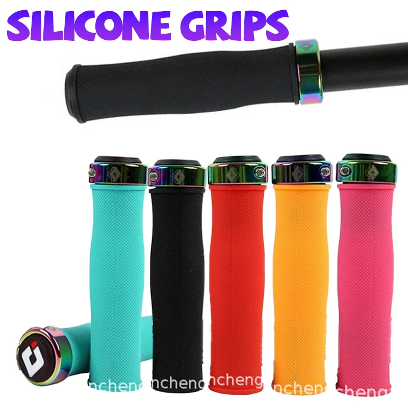 

Silicone Bicycle Grips Purple Pink Red Yellow Blue Orange Green Bike Grips Lock On For Mountain Folding Bike Handle Grip