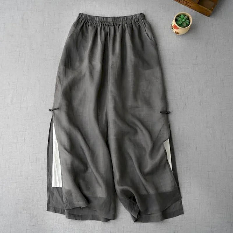 Straight-leg Pants Women Vintage Korean Style Elastic Waist Trousers Oversized High Waisted Casual Pleated Flowing Baggy Pants