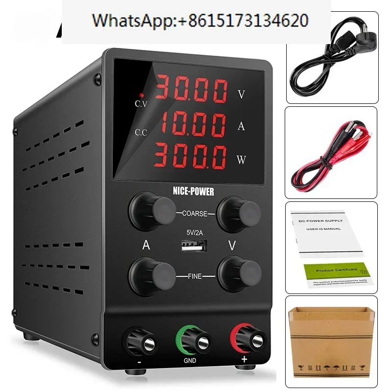 

Black USB 4Digits Adjustable Laboratory DC Power Supply 30V 10A Regulated Switching Power Supplies 60V/120V 3A Repair PCB