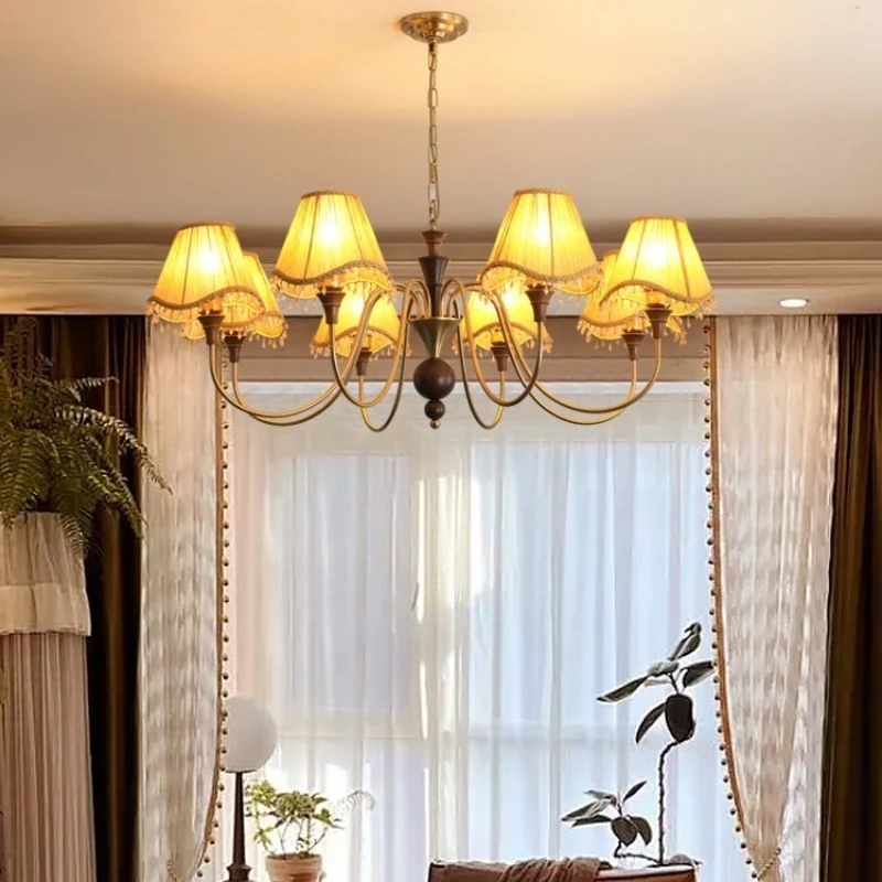 

Nanyang style, all copper living room chandelier, American retro, solid wood