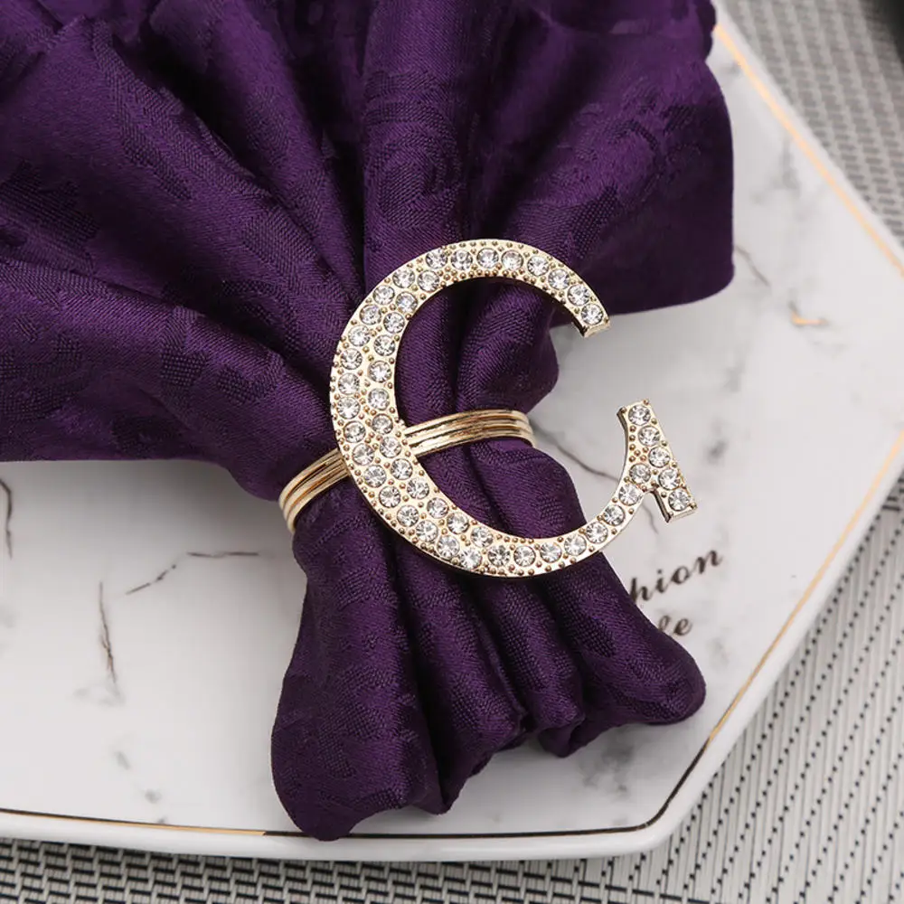 2023 New Creative A-Z Alphabet Letter Crystal Napkin Ring Rhinestone Buckle Holders For Wedding Party Festivals Dinner Table
