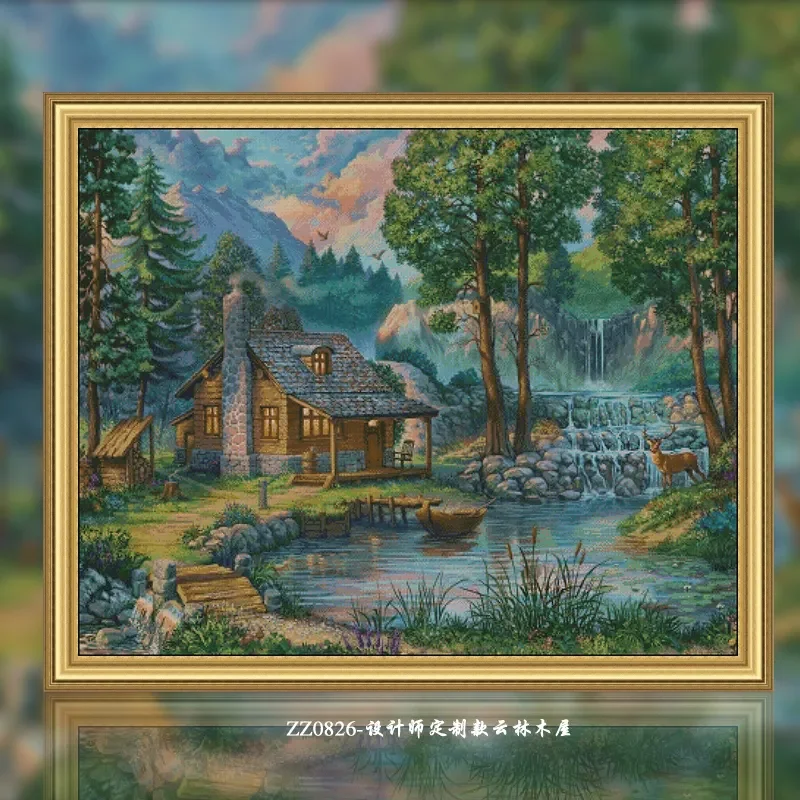 [ZZ0826-Yunlin wooden house] Stamped Cross Stitch Embroidery Kit 14CT 16CT, Printed Fabric for Hand Stitching